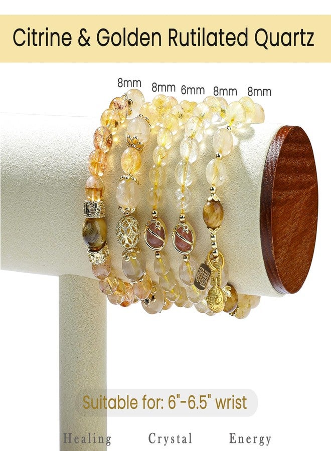 Moslovstar Natural Healing Citrine Bracelet for Women 8mm Beaded Bracelets Crystal Stretch Jewelry Yoga Protection Gifts 7 inches - Image 3